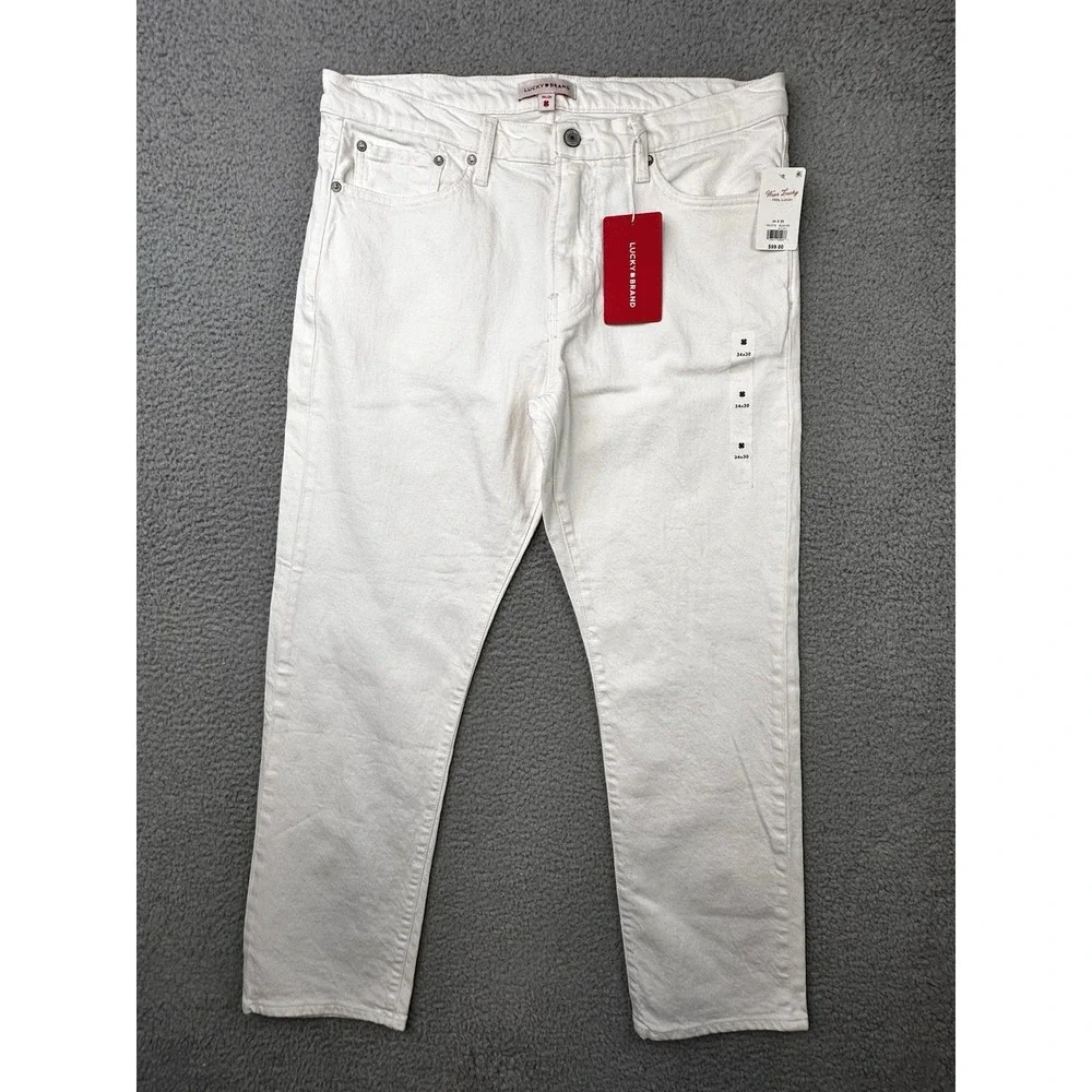 Lucky Brand 223 Straight Jeans Mens 34x30 White Denim NWT